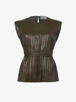 Proenza Schouler Still Life image of Lyra Pleated Top in Lightweight Faux Leather in DARK FERN