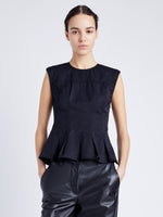 Proenza Schouler Front cropped image of model wearing Felix Top in Tech Cotton in BLACK