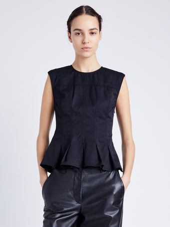 Proenza Schouler Front cropped image of model wearing Felix Top in Tech Cotton in BLACK