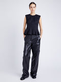 Proenza Schouler Front full length image of model wearing Felix Top in Tech Cotton in BLACK