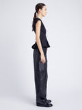 Proenza Schouler Side full length image of model wearing Felix Top in Tech Cotton in BLACK