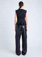 Proenza Schouler Back full length image of model wearing Felix Top in Tech Cotton in BLACK