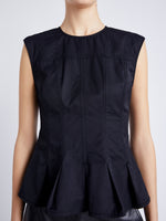 Proenza Schouler Detail image of model wearing Felix Top in Tech Cotton in BLACK