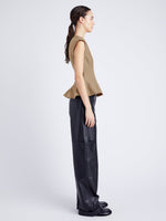 Proenza Schouler side image of model wearing Felix Top in Tech Cotton in dark birch