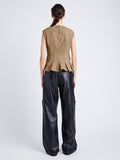 Proenza Schouler back image of model wearing Felix Top in Tech Cotton in dark birch