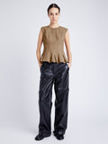 Proenza Schouler front image of model wearing Felix Top in Tech Cotton in dark birch