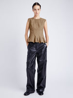 Proenza Schouler front image of model wearing Felix Top in Tech Cotton in dark birch