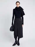 Proenza Schouler Front full length image of model wearing Kingsley Skirt in Soft Twill Coating in BLACK/GREY