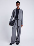 Proenza Schouler Front full length image of model wearing Eleanor Pant in Melange Flannel in GREY MELANGE