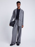 Proenza Schouler Front full length image of model wearing Eleanor Pant in Melange Flannel in GREY MELANGE