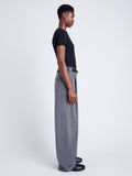 Proenza Schouler Side full length image of model wearing Eleanor Pant in Melange Flannel in GREY MELANGE