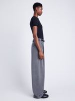 Proenza Schouler Side full length image of model wearing Eleanor Pant in Melange Flannel in GREY MELANGE