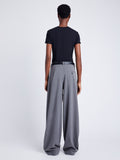 Proenza Schouler Back full length image of model wearing Eleanor Pant in Melange Flannel in GREY MELANGE