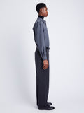 Proenza Schouler Side full length image of model wearing Luz Pant in Gabardine in SHADOW