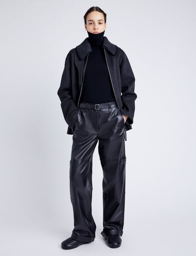 Proenza Schouler Front full length image of model wearing Mason Pant in Lightweight Leather in BLACK