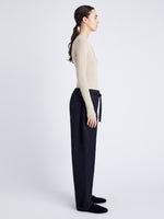 Proenza Schouler Side full length image of model wearing Preston Drawstring Pant in Tech Cotton in BLACK