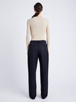 Proenza Schouler Back full length image of model wearing Preston Drawstring Pant in Tech Cotton in BLACK