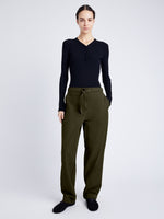 Proenza Schouler Front full length image of model wearing Preston Drawstring Pant in Tech Cotton in DARK FERN