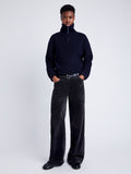 Proenza Schouler Front full length image of model wearing Donovan Pant in Chenille Suiting in BLACK