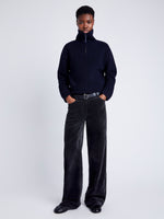 Proenza Schouler Front full length image of model wearing Donovan Pant in Chenille Suiting in BLACK