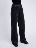 Proenza Schouler Side cropped image of model wearing Donovan Pant in Chenille Suiting in BLACK