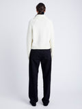 Proenza Schouler Back full length image of model wearing Lou Knit Cardigan in Wool Blend in OFF WHITE