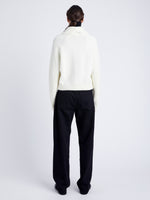 Proenza Schouler Back full length image of model wearing Lou Knit Cardigan in Wool Blend in OFF WHITE