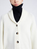 Proenza Schouler Detail image of model wearing Lou Knit Cardigan in Wool Blend in OFF WHITE