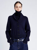 Proenza Schouler Front cropped image of model wearing Lou Knit Cardigan in Wool Blend in NAVY