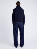 Proenza Schouler Back full length image of model wearing Lou Knit Cardigan in Wool Blend in NAVY