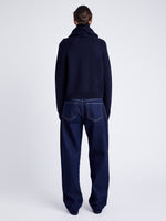 Proenza Schouler Back full length image of model wearing Lou Knit Cardigan in Wool Blend in NAVY