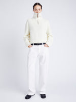 Proenza Schouler Front full length image of model wearing Sienna Knit Sweater in Wool Blend in OFF WHITE