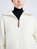 Proenza Schouler Detail image of model wearing Sienna Knit Sweater in Wool Blend in OFF WHITE