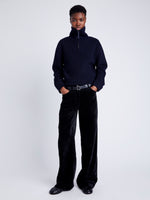 Proenza Schouler Front full length image of model wearing Sienna Knit Sweater in Wool Blend in NAVY