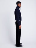 Proenza Schouler Side full length image of model wearing Sienna Knit Sweater in Wool Blend in NAVY