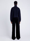 Proenza Schouler Back full length image of model wearing Sienna Knit Sweater in Wool Blend in NAVY