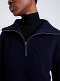 Proenza Schouler Detail image of model wearing Sienna Knit Sweater in Wool Blend in NAVY