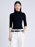 Proenza Schouler Front cropped image of model wearing Daxton Sweater in Viscose Rib in BLACK