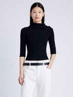 Proenza Schouler Front cropped image of model wearing Daxton Sweater in Viscose Rib in BLACK