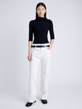 Proenza Schouler Front full length image of model wearing Daxton Sweater in Viscose Rib in BLACK