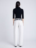 Proenza Schouler Back full length image of model wearing Daxton Sweater in Viscose Rib in BLACK