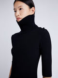 Proenza Schouler Detail image of model wearing Daxton Sweater in Viscose Rib in BLACK