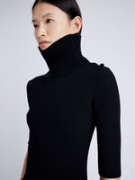 Proenza Schouler Detail image of model wearing Daxton Sweater in Viscose Rib in BLACK