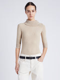 Proenza Schouler Front cropped image of model wearing Daxton Sweater in Viscose Rib in KHAKI