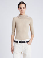 Proenza Schouler Front cropped image of model wearing Daxton Sweater in Viscose Rib in KHAKI