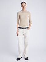 Proenza Schouler Front full length image of model wearing Daxton Sweater in Viscose Rib in KHAKI