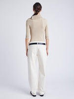 Proenza Schouler Back full length image of model wearing Daxton Sweater in Viscose Rib in KHAKI