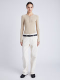 Proenza Schouler front image of model wearingIsla Knit Henley in Ribbed Knits in KHAKI