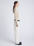 Proenza Schouler side image of model wearingIsla Knit Henley in Ribbed Knits in KHAKI