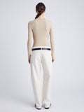 Proenza Schouler back image of model wearingIsla Knit Henley in Ribbed Knits in KHAKI